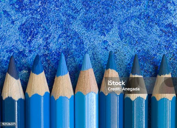 Blue Pencil Crayons Stock Photo - Download Image Now - Art, Art and Craft Equipment, Blue