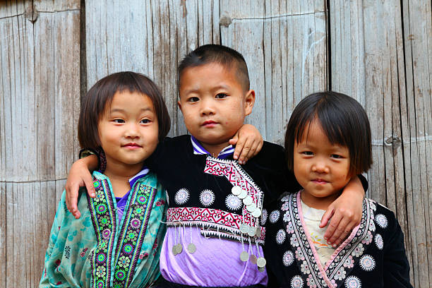 Three Hmong children  miao minority stock pictures, royalty-free photos & images