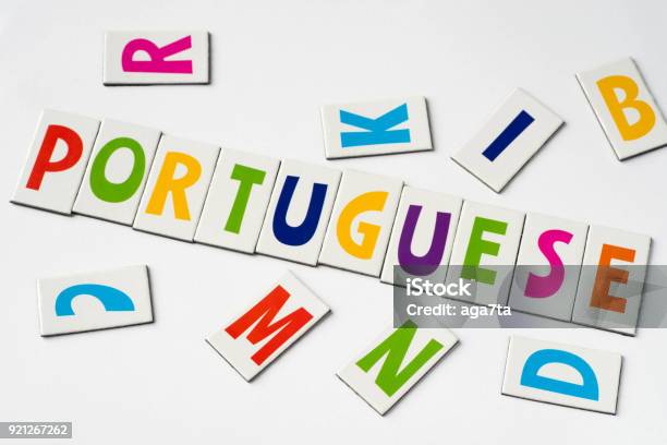 Word Portuguese Made Of Colorful Letters Stock Photo - Download Image Now - Portuguese Language, Single Word, Alphabet