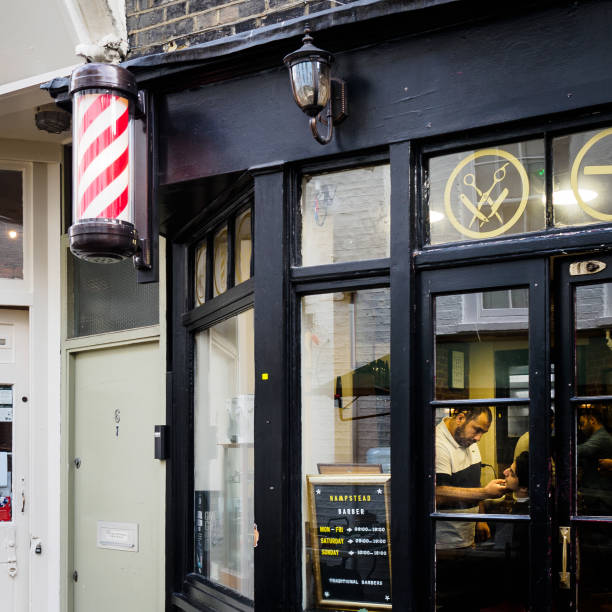 London, UK - February, 2018. Barber shop in Hampstead. Square format.