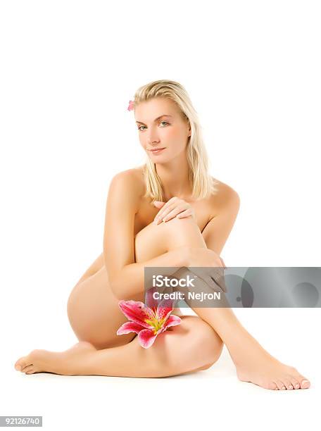 Beautiful Young Woman With Pink Lily Flower Stock Photo - Download Image Now - Adult, Beautiful People, Beautiful Woman