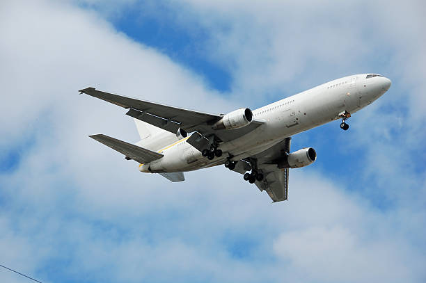 Heavy cargo jet in preparation for landing stock photo