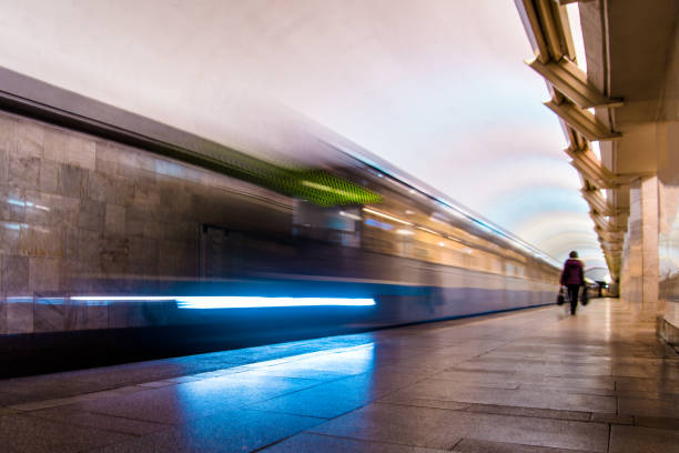 istock Subway metro train arriving at a station 921270472