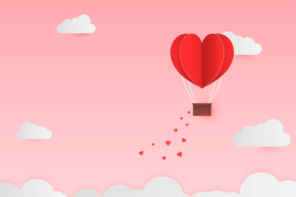istock Paper Style love of valentine day , balloon flying over cloud with heart float on the sky, couple honeymoon with copy space , vector illustration background 921270812