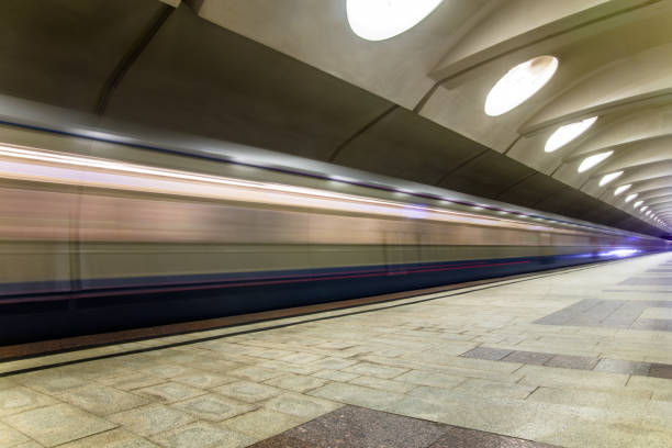 istock Subway metro train arriving at a station 921270926