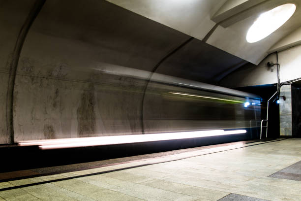 istock Subway metro train arriving at a station 921273546