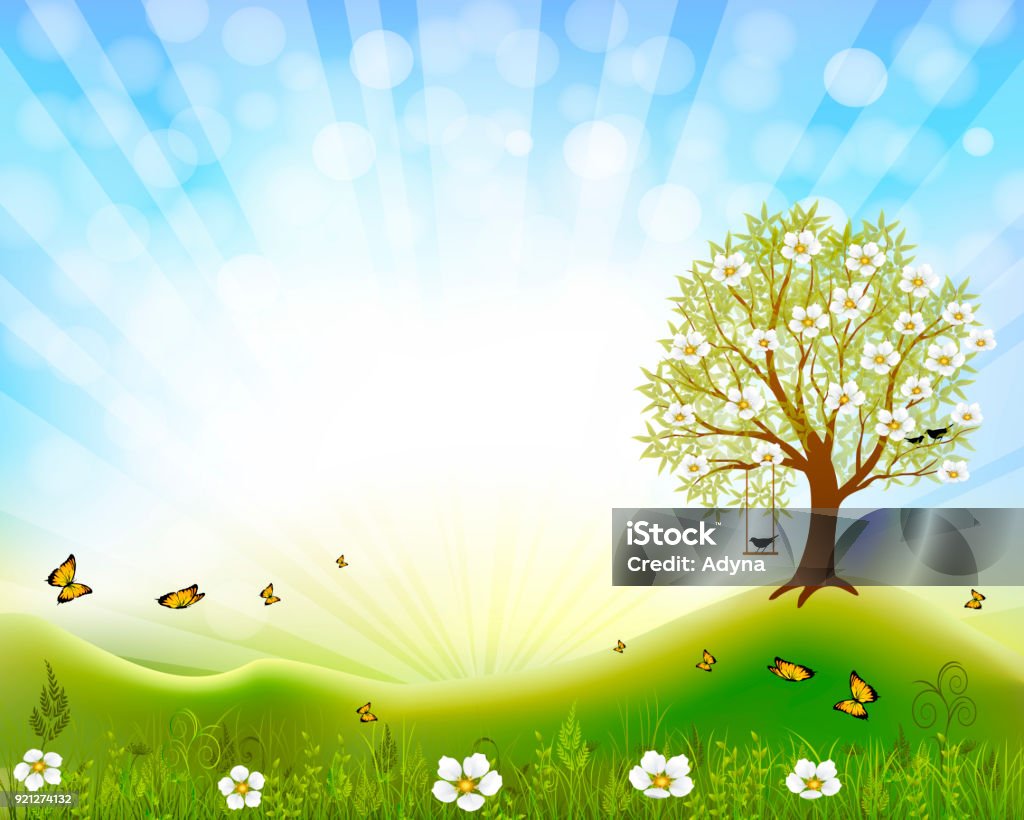 Spring Scene Graphics Spring Scene Stock Illustration - Download Image Now - Brown, Butterfly ...