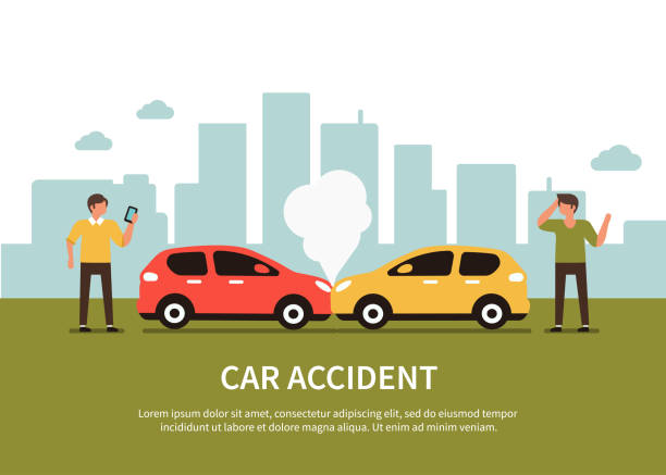 Car accident Car accident infographic with text place. Flat style minimal vector illustration. insurer stock illustrations