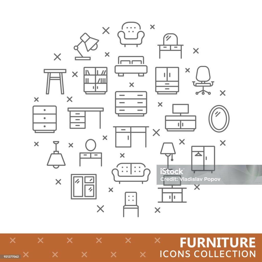 Collection of furniture thin line icons Collection of furniture thin line icons. Vector eps 8 Furniture stock vector