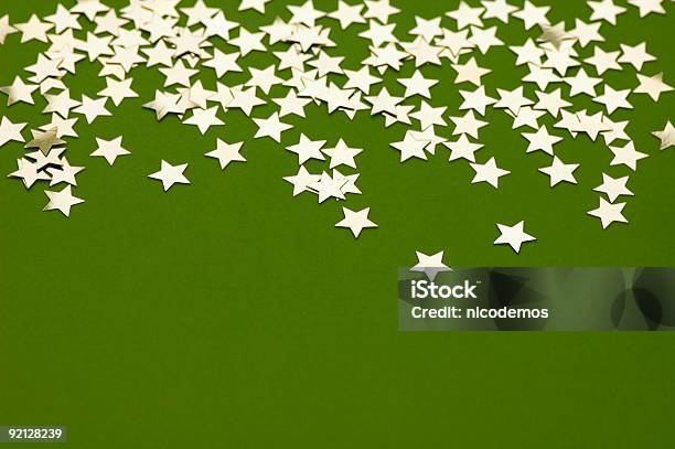 Golden Stars On Green Stock Photo - Download Image Now - Confetti, Green Color, Color Image