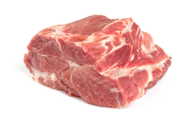 cuello de cerdo cruda aislado en blanco - fillet meat portion fillet steak fotografías e imágenes de stock