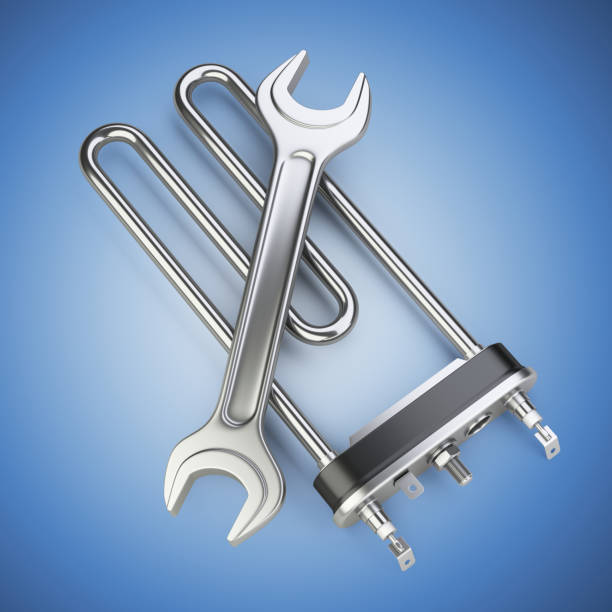 istock Electric heater for washing machine with wrench - service icon. 921283472