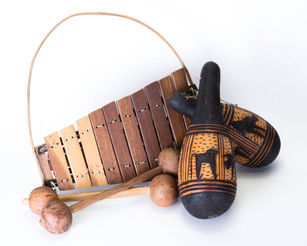 African Belafan or Xylophone with Rattles or Maracas African Belafan or Xylophone african musical instrument stock pictures, royalty-free photos & images