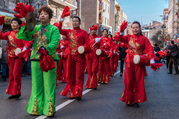 Parade of celebration of the Chinese New Year, year of the dog. Madrid, February 18, 2018. Spain stock photo