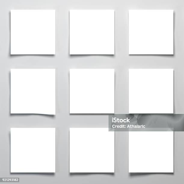 Square Papers On The Desk 3d Rendering Stock Photo - Download Image Now - Memories, Playing Card, Square - Composition