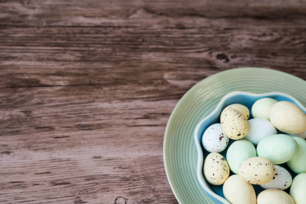 Easter breakfast on wooden table