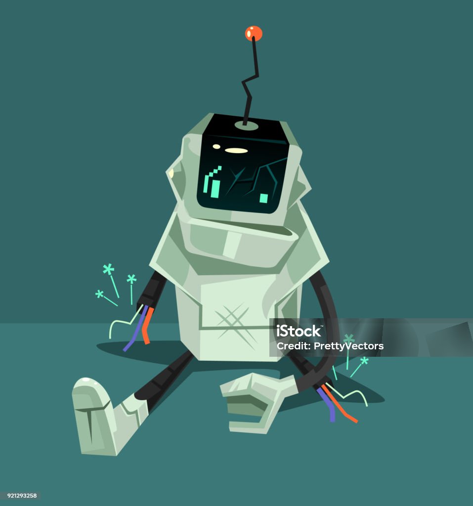 Broken robot character. Error web page concept Broken robot character. Error web page concept. Vector flat cartoon illustration Broken stock vector