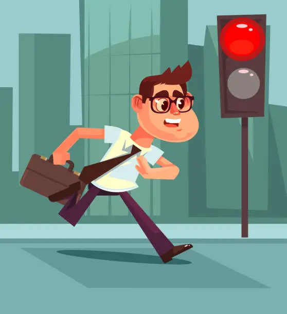 Vector illustration of Busy man pedestrian character violate rules of road