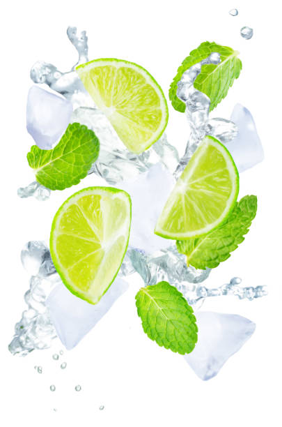 istock Flying Limes with ices and mint leaves 921296644