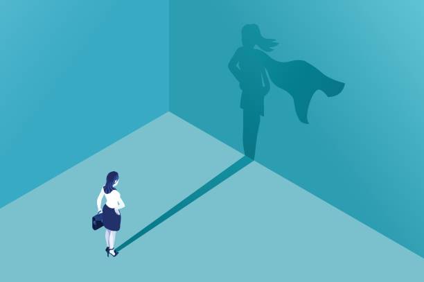 女實業家超級英雄陰影 - 成功之梯 插圖 幅插畫檔、美工圖案、卡通及圖標