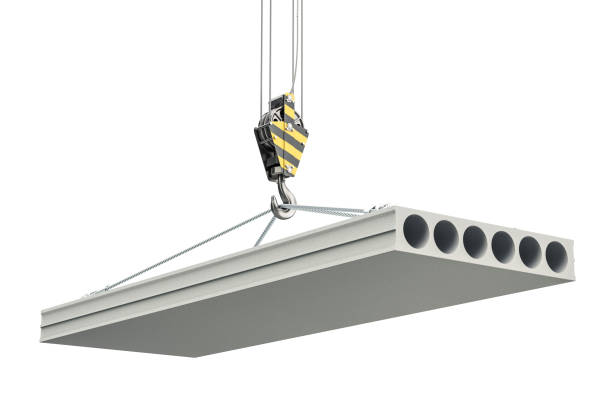 istock Crane hook with concrete slab. 3D rendering isolated on white background 921302044