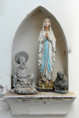 Honfleur, calvados, normandy, france, april 21, 2022 : statue of virgen Mary in Notre dame de grace chapel in Honfleur