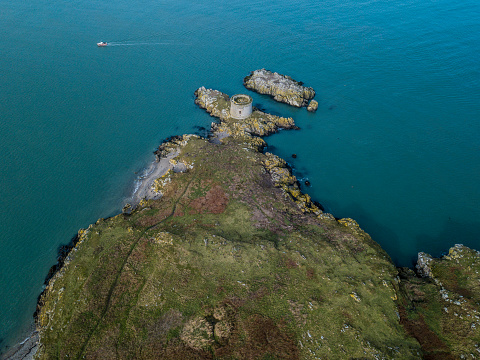 Aerial view of the Irelands Eye Island, Howth, Dublin, Ireland.