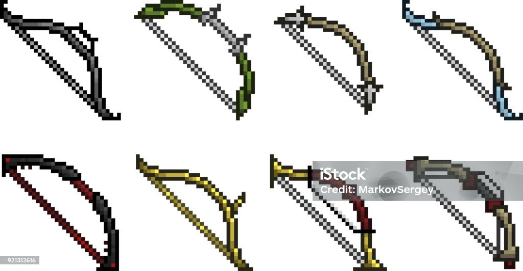 Conjunto de iconos de armas estilo pixel - arte vectorial de Pixelado libre de derechos