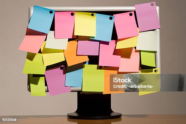 Sticky Notes And Wide Screen Stock Photo - Download Image Now - Adhesive Note, Blue, Color Image