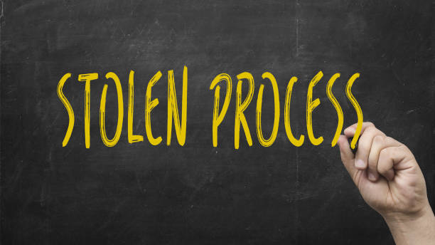 istock Hand writing stolen process with marker against blackboard 921318294