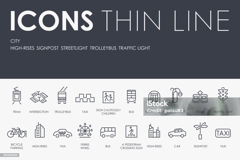 CITY Thin Line Icons Set of CITY Thin Line Vector Icons and Pictograms Architecture stock vector