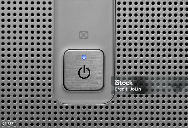 Blue Light Power Button Stock Photo - Download Image Now - Abstract, Beginnings, Blue