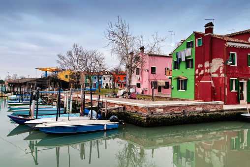 The island in the lagoon near Venice. Famous tourist attraction. Famous for its colorful houses and lace.