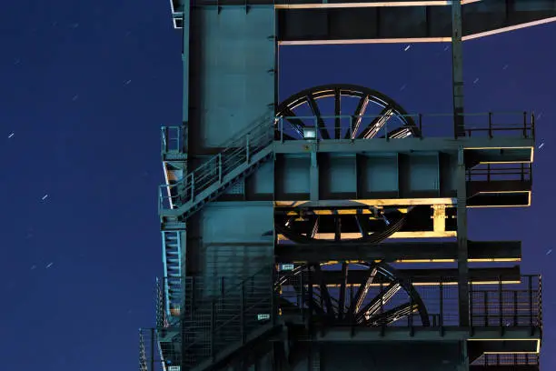 mining tower at night