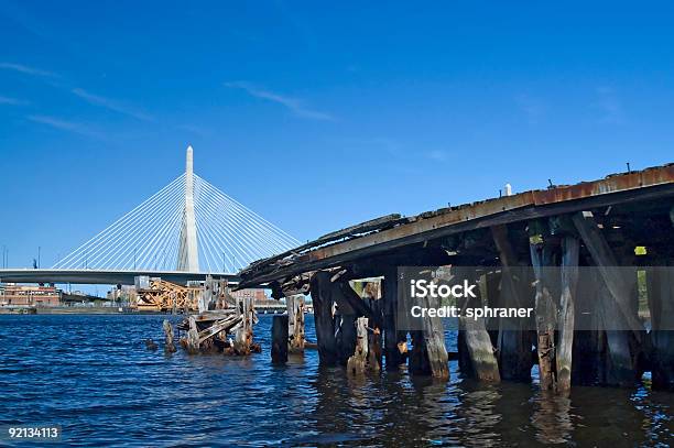 Zakim Bridge And Old Pier Stock Photo - Download Image Now - Boston - Massachusetts, Commuter, Blue