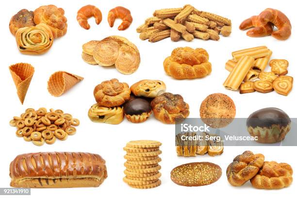 Set Bread Baked Products Stock Photo - Download Image Now - Bread, Croissant, Muffin