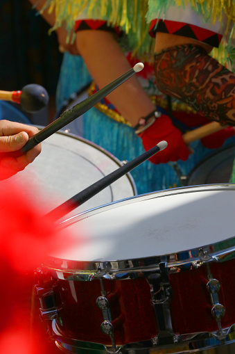 Playing drum in Tenerife carnival