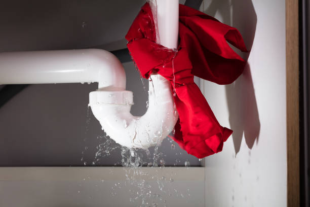 istock Red Napkin Tied Under The Leakage Sink Pipe 921346086