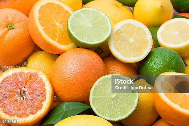 Variety Of Full And Halved Citrus Fruit Stock Photo - Download Image Now - Citrus Fruit, Orange - Fruit, Lemon - Fruit