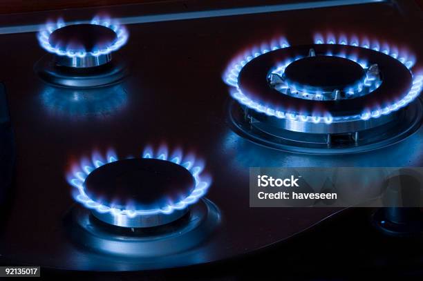 Gas Oven Stock Photo - Download Image Now - Blue, Brushed Metal, Burner - Stove Top