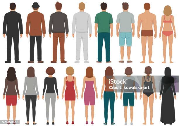 Back View People Group Man Woman Standing Characters Business Isolated Person Stock Illustration - Download Image Now