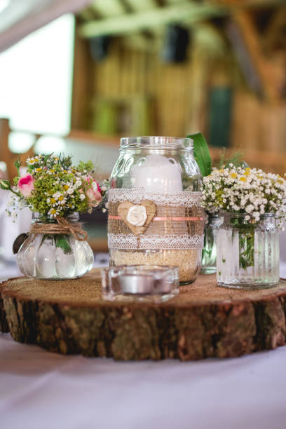 istock Wedding decoration on a wooden plate 921353376