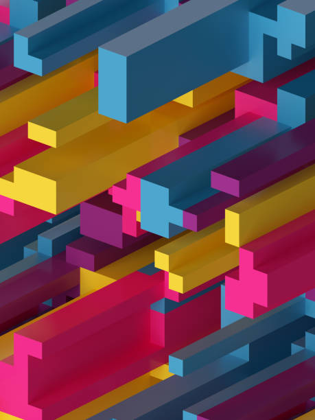 istock 3d render, digital illustration, yellow pink blue abstract background, voxel pattern, colorful blocks, constructor, geometric pattern, modern structure 921375404