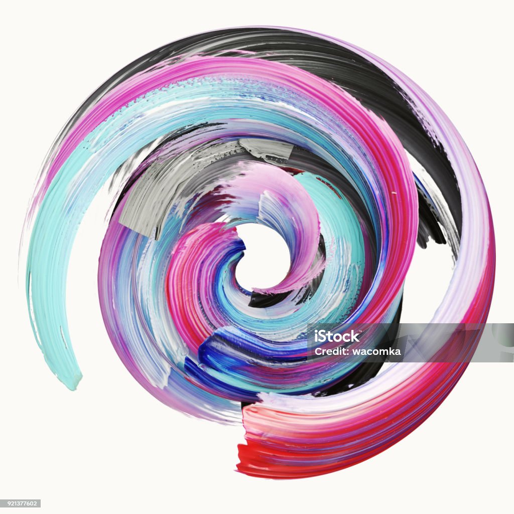 3D-Rendering, abstrakt, Farbe Splash, Splatter, bunten Kreis, künstlerische Spirale, verdrehten Pinselstrich, lebendige Band - Lizenzfrei Kreis Stock-Foto