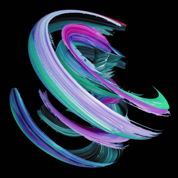 istock 3d rendering, abstract twisted brush stroke, paint splash, splatter, colorful curl, artistic spiral, vivid ribbon on black background 921379622
