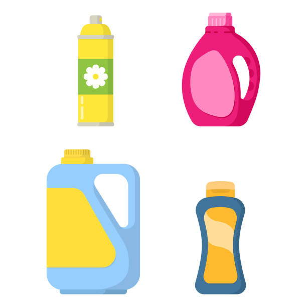 ustawianie detergentu do butelek, środka czyszczącego i rozpylania - chemical merchandise cleaning product domestic life stock illustrations