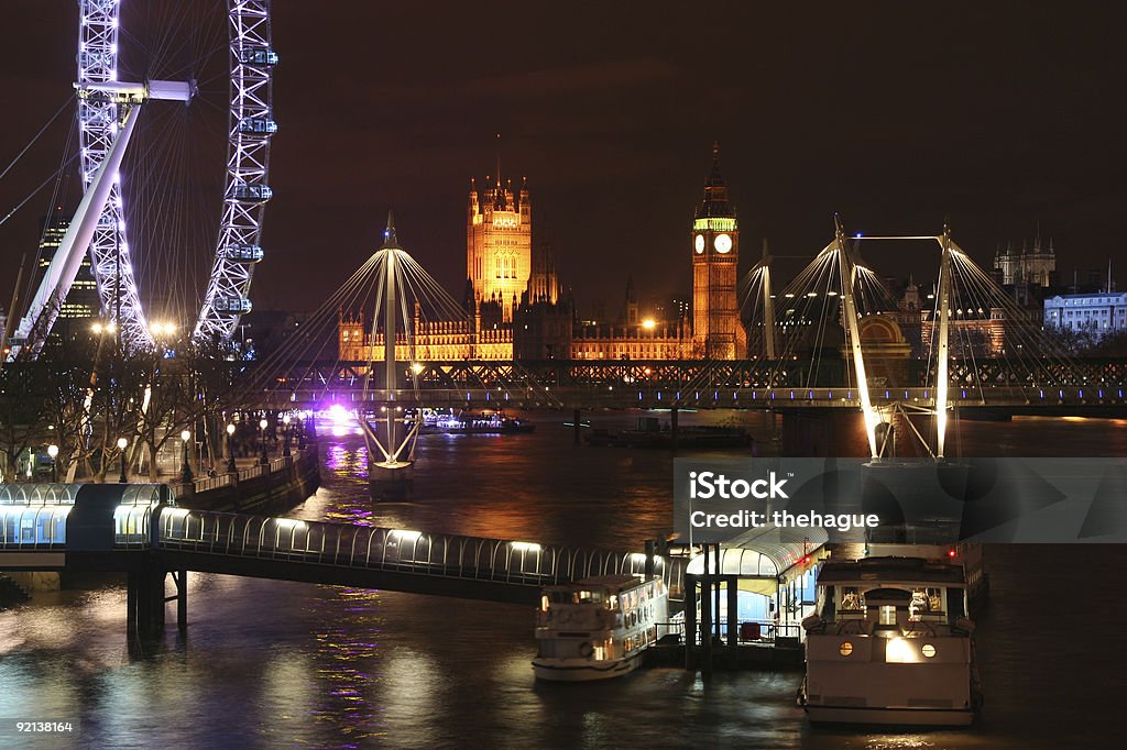 Thames Lights Illuminated night on the Thames of London Millennium Wheel Stock Photo