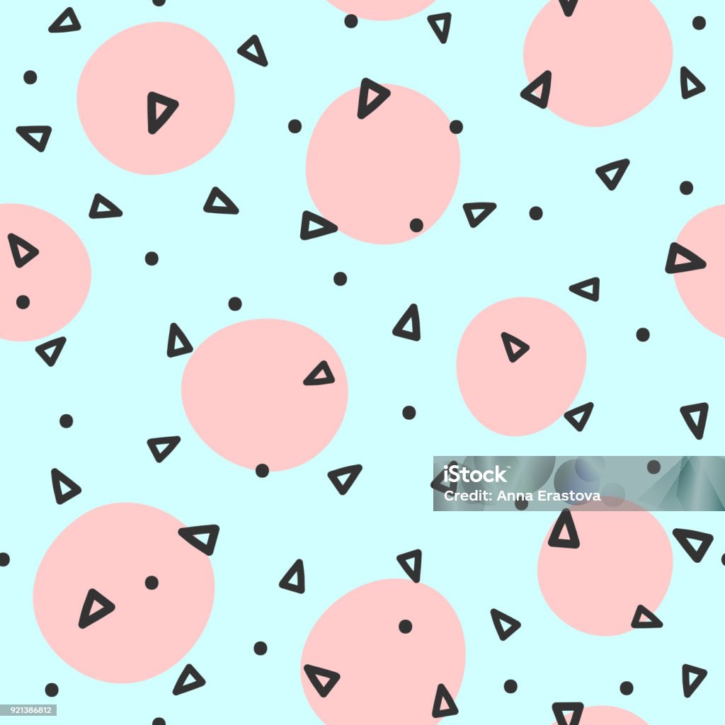 Repeated circles and triangles drawn by hand. Geometric seamless pattern. Sketch, doodle, scribble. Repeated circles and triangles drawn by hand. Geometric seamless pattern. Sketch, doodle, scribble. Endless vector illustration for children. Pattern stock vector