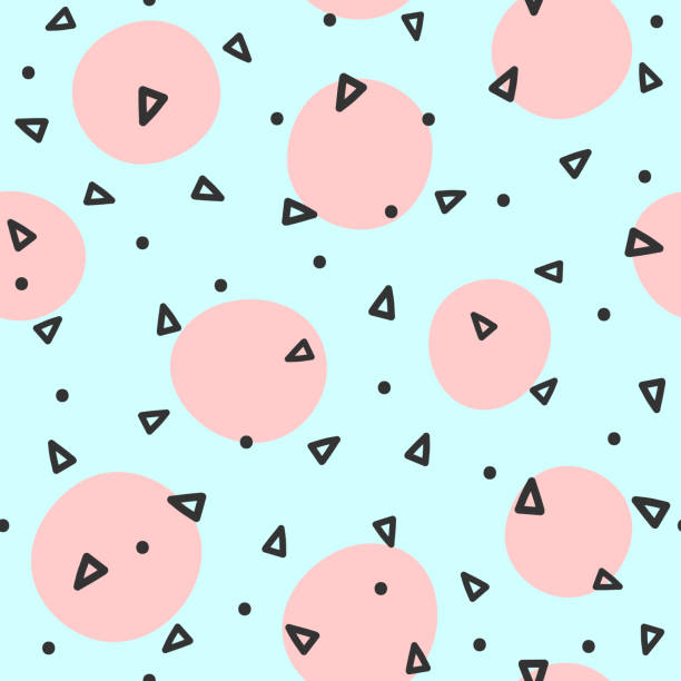 Repeated circles and triangles drawn by hand. Geometric seamless pattern. Sketch, doodle, scribble. Repeated circles and triangles drawn by hand. Geometric seamless pattern. Sketch, doodle, scribble. Endless vector illustration for children. drawing of pink and black polka dot wallpaper stock illustrations