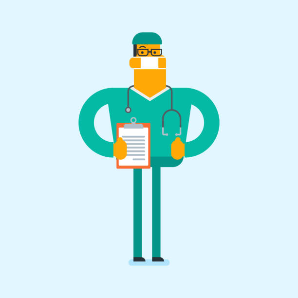 Young caucasian white doctor with a clipboard Caucasian white doctor showing a clipboard with a prescription. Full length of a male surgeon holding a clipboard with patient records and giving thumb up. Vector cartoon illustration. Square layout. cartoon of medical records stock illustrations